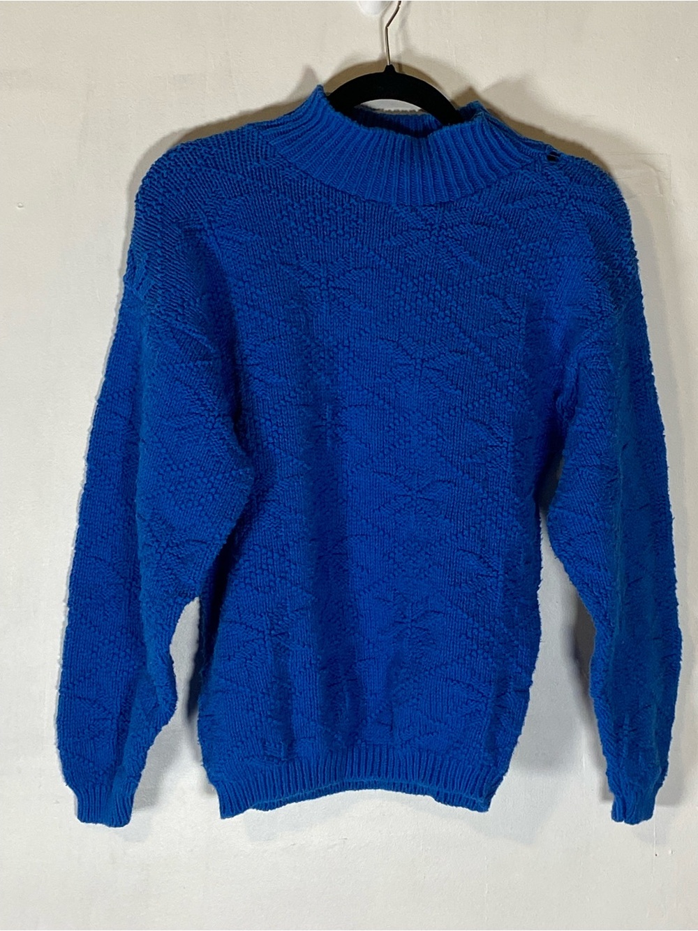 Vintage USA Cobalt Blue Mock Neck Textured Sweater Cottagecore Grandpa Core Flaw